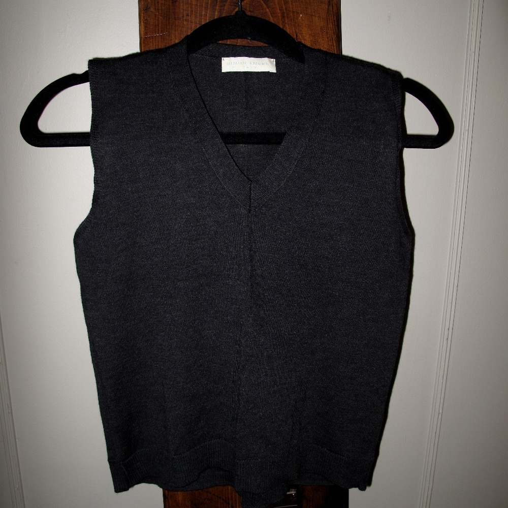 SIMON KNEEN ITALY Sweater Set Charcoal Grey Merino w Vest & Collared Button Down - Picture 5 of 16